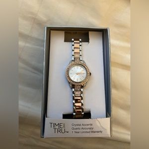 Time and Tru Silver and rose gold watch with crystal accents | needs battery